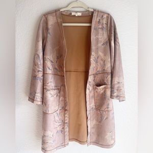 SOLITAIRE Anthropologie Vegan Suede Floral Dusty Rose Jacket Duster Size S